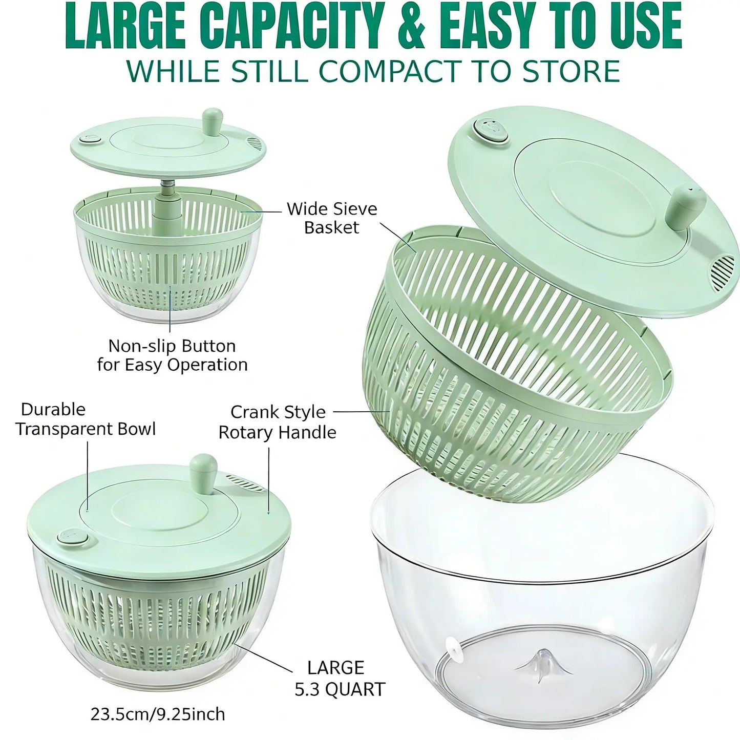 3-in-1 Vegetable and Fruit Washing Dish, Kitchen Tool Set, Large Salad Dehydrator