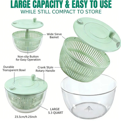 3-in-1 Vegetable and Fruit Washing Dish, Kitchen Tool Set, Large Salad Dehydrator