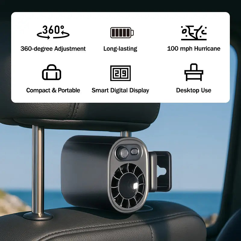 Car Clip-on Portable USB Cooling Mini Fan - No Cooling Function - 360° Rotation, 100-speed Stepless Adjustment, Cooling Fan