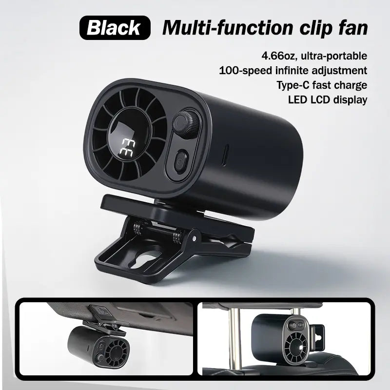 Car Clip-on Portable USB Cooling Mini Fan - No Cooling Function - 360° Rotation, 100-speed Stepless Adjustment, Cooling Fan