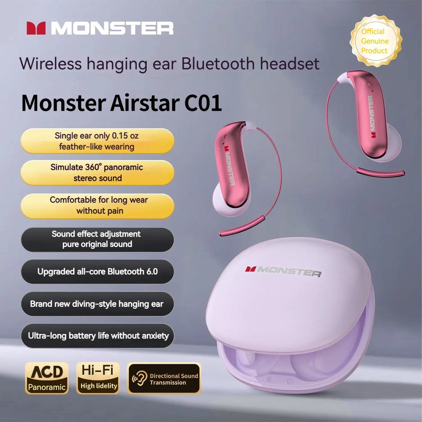 Bluetooth Headphones — Featuring a "Zero-Gravity" titanium alloy ear-hook design.